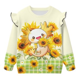 Blouse pull-over en maille doublée décontractée pour bébé fille, à manches longues, imprimé floral, respirante, écologique, avec manches évasées - Product Image 3
