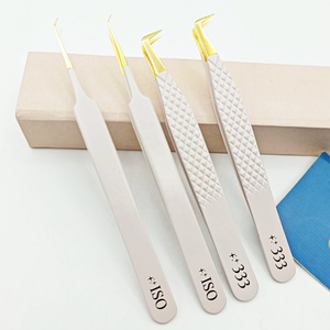 Pinzas para Extensión de Pestañas de Acero Inoxidable con Punta Corta de 4mm y 45 Grados, Color Beige, Marca Privada - Product Image 5