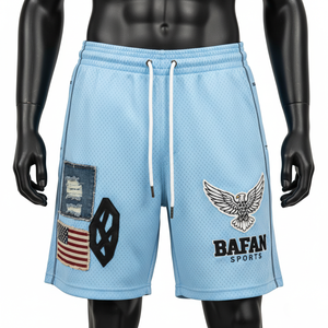 High quality 160 GSM polyester mesh <b>short</b> <b>men</b> sky blue sports training <b>shorts</b> embroidery <b>patch</b> custom logo Mesh <b>men's</b> <b>shorts</b> - Product Image 4