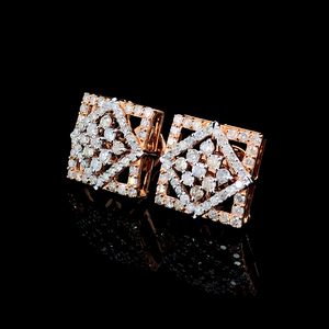 Boucles d'oreilles de luxe en or rose 18 carats avec design en grappe pour femme, serties de diamants naturels H-SI1 – Cadeau de mariage et de fiançailles - Product Image 1