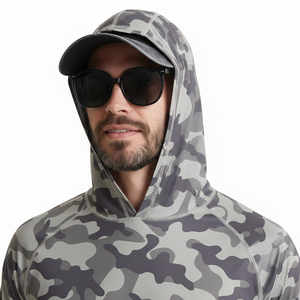 Chemise de pêche à manches longues pour homme avec capuche UPF 50 anti-UV, couleur unie beige et noir, pull-over - Product Image 5