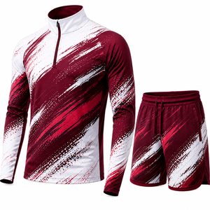 Men's Quarter-<b>Zip</b> Pullover Shorts Set Digital Printing 100% Polyester Knitted Breathable Quick Dry Casual Spring Wear - Product Image 6