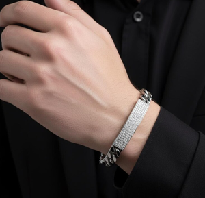 <b>Silver</b> Plated Moissanite Curb Link <b>Bracelet</b> Ice Cube Chain <b>Bangle</b> Round Brilliant Unisex Gift Jewelry - Product Image 5