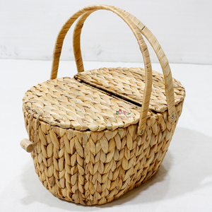 Natural Hyacinth <b>Storage</b> <b>Basket</b> With Handle Liner Rustic Multi-Purpose Organizer <b>Rectangle</b> Shape - Product Image 6