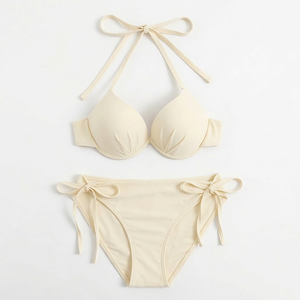 Bikini Sexy para Mujer, Conjunto de 2 Piezas con Copa Triangular de Color Sólido, para Spa, Hotel, Resort, Playa, Traje de Baño Informal - Product Image 5