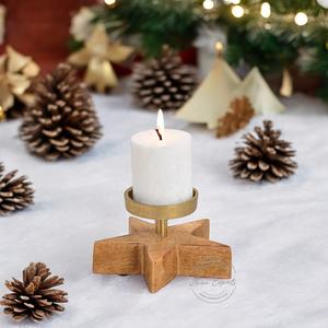 เชิงเทียนฐานไม้รูปทรงดาวเชิงเทียนสำหรับตกแต่งคริสต์มาส - Product Image 1