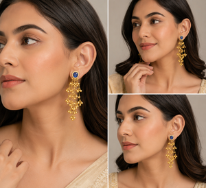 Envío Rápido, Pendientes Largos de Plata Oxidada en Tono Dorado con Topacio Azul de Cachemira para Mujer, Joyería para Aniversario - Product Image 4