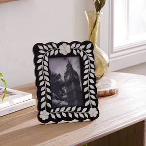 Luxury <b>Black</b> Bone Inlay Wooden Photo <b>Frame</b> Handmade Floral Picture <b>Frame</b> Decorative Tabletop Desktop Display <b>Frame</b> Home Office - Product Image 1