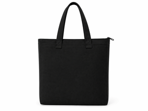 Sac fourre-tout en toile noire à motif floral avec fermeture éclair, design minimaliste pour le shopping toutes saisons - Product Image 3