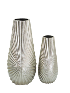 Set of 2 Metal Flower <b>Vases</b>, Modern Sunburst Ribbed Silver Planters for Home Decor, Elegant Tabletop Centerpiece Ornament - Product Image 4