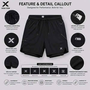 Pantalones Cortos Deportivos X Sports City para Hombre, 100% Poliéster, para Correr, Gimnasio, Uso Diario, Colores Premium, Secado Rápido, Tejido de Poliéster, OEM/ODM - Product Image 6