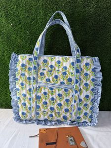 Elegant Cotton Quilted Large Frill Tote <b>Bag</b> Handmade Printed Shoulder Purse for Office <b>College</b> Shopping and Daily Essentials - Product Image 5