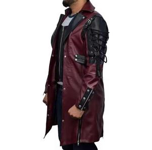 Unisex Burgundy PU Leather Regular Biker <b>Jacket</b> Stand Collar Zipper Closure Solid Color Windproof <b>Gothic</b> Moto Style Winter Wear - Product Image 2