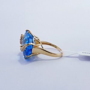 Bague en or jaune 14 carats plaqué or, topaze bleue ovale, délicate, faite à la main, cadeau de mariage de luxe, mode féminine, qualité supérieure - Product Image 5