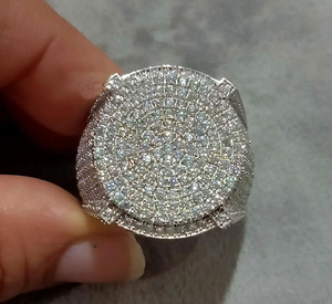 Moissanite Mens Cluster <b>Pinky</b> <b>Ring</b> Bold Wedding Engagement Rhodium Plated Hip hop Style 925 Sterling <b>Silver</b> Anniversary Gifts - Product Image 1