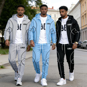 Men's Trendy White Black Nylon Fabric Custom Logo Print Piping Detail Turtleneck Zipper Two Piece Casual Sports Windbreaker sets - Product Image 5