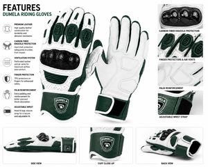 Gants de moto en cuir Dumela à doigts complets, blancs et verts, respirants, imperméables, avec support de poignet réglable et compatibles écran tactile - Product Image 5