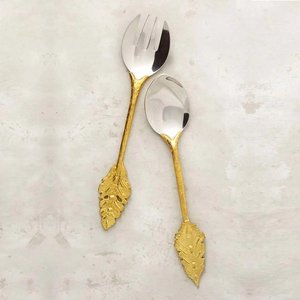 Affordable Price Metal Salad Server <b>Serving</b> <b>Spoon</b> & Fork Set With Bone Handle for Kitchenware Tabletop Salad Server Sets - Product Image 3