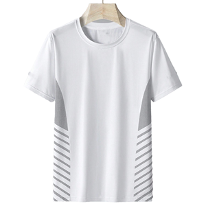 T-shirt unisexe vert clair à manches courtes et col rond, respirant, en maille rayée, pour l'été, coupe classique, pour adultes - Product Image 5