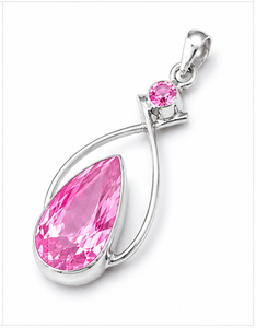 Pendentif en argent sterling 925 avec quartz rose en forme de goutte, collier en argent 925 avec quartz rose taille poire, bijou fait main - Product Image 1