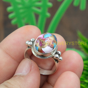 Pink Copper Blue Oyster <b>Turquoise</b> Gemstone <b>Ring</b> 925 Sterling Silver Handmade Boho <b>Ring</b> Oval Cabochon <b>Turquoise</b> Jewelry For Women - Product Image 4