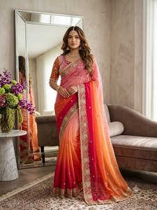 Élégante Robe de Soirée pour Saree en Satin de Créateur, Magnifique Broderie de Paillettes, Bordure Lourde, Toutes Motives Butti Aarco, Infroissable, Séchage Rapide - Product Image 6