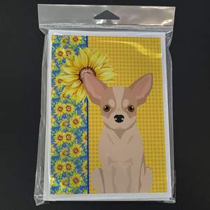 Tournesols d'été lunatiques et Chihuahua blanc fauve Pack 8 A7 Taille 5x7 Cartes de voeux vierges avec enveloppes pour notes Messages - Product Image 3