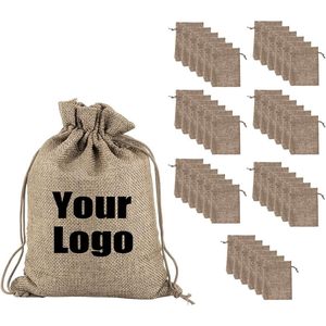 2025 grands sacs à cordon en toile de jute personnalisés 8x12 pouces Logo imprimé stockage et emballage cadeau sacs de faveur de fête-50 pièces - Product Image 5