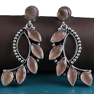 Wholesale Oxidized <b>Silver</b> <b>Dangle</b> <b>Earrings</b> Peach Gemstone for Women | Hot Selling Ready Stock Fast Shipping - Product Image 4