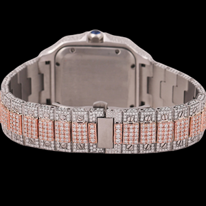 Montre-bracelet de luxe avec cadran en verre analogique de diamant Moissanite, bracelet en acier inoxydable, boîtier carré, entièrement sertie de diamants, testée au testeur de diamants - Product Image 3