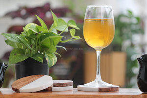 Classic Style Round <b>Coaster</b> Set of 4 Natural Stone and Wood Joint, 5mm Thickness, Handmade <b>Drink</b> <b>Coasters</b> for Home & Office - Product Image 3