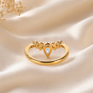 14K Gold Plated Pear Lab Grown Diamond Tiara Band <b>Ring</b> | <b>Crown</b> Curved Wedding Band | VVS Clarity IGI Certified Stackable - Product Image 5