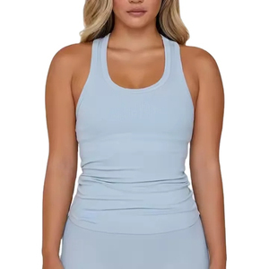 Débardeurs d'été pour femmes, style mode, basiques et décontractés, coupe courte, en maille côtelée recyclée, pour le yoga et la gym, vente en gros - Product Image 6