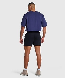 Camiseta Corta para Hombre, Cuello Redondo, Color Sólido, Informal, Tejida, Holgada, Transpirable, 100% Algodón, Azul Marino - Product Image 4