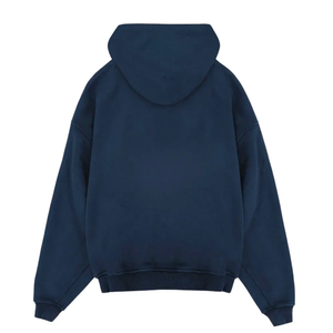 Sudadera con Capucha Unisex Oversize de Hombros Caídos, Azul Sólido, Algodón French Terry, Casual, Transpirable, con Diseño de Bolsillo Bordado - Product Image 6