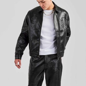 Chándal Unisex Negro de Poliéster, Manga Larga, Cuello Camisero, Cierre de Cremallera, Corte Holgado, Color Sólido, Ropa Casual de Otoño - Product Image 5