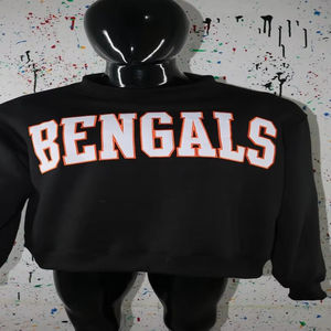 Sudadera BENGALS BLACK con cuello alto, 100% BLANCA, con apliques bordados, cuello ancho, CLUSH SPORTS - Product Image 1