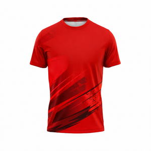 T-shirt personnalisé rouge géométrique pour homme, style vintage, coupe classique, en coton respirant à séchage rapide, imprimé sur mesure, qualité supérieure, vente en gros - Product Image 1