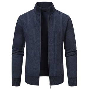 Mens Knitted <b>Cardigan</b> <b>Thick</b> Sweater Full Zip O-Neck Warm Jumper Fleece Lined Winter Coat Cotton/Bamboo Fiber Raised Rubber Print - Product Image 2