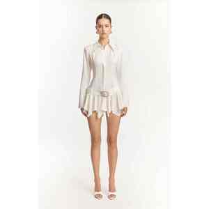 Poncho asymétrique à capuche drapé, mini-robe plissée à une épaule. - Product Image 1