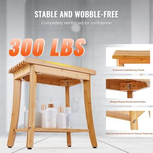 Panca da Doccia Impermeabile in Bambù 48,5 x 28,7 x 46,5 cm, Sedia per Spa e Bagno con Capacità di Carico di 150 kg, Ripiano Portaoggetti per Bagno - Product Image 1