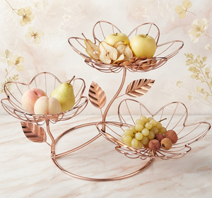Corbeille à fruits en métal filé or rose brossé, forme irrégulière unique, décorative, best-seller, à un seul niveau - Product Image 1