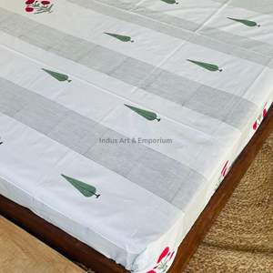 Juego de Sábanas con Estampado Artesanal Sanganeri de la India, Sábanas con Funda de Almohada - Product Image 2