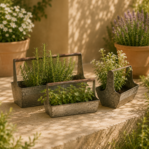 Durable Galvanized Metal Planter Set Rustic Cylinder Design Ideal <b>For</b> Indoor Outdoor <b>Herbs</b> Flowers And Home Decor - Product Image 2