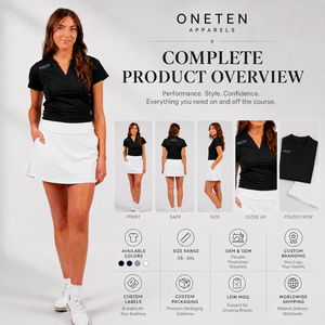ONETEN Women's Performance Golf Set <b>Black</b> V-Neck <b>Short</b> <b>Sleeve</b> <b>Top</b> White Knee Skort Athletic Fit Sporty Casual Outfit One Set - Product Image 6