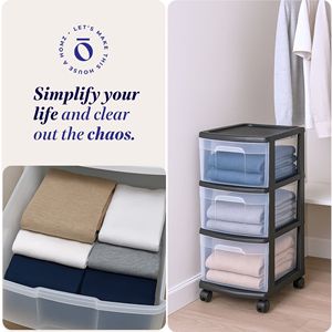 Carrello Portaoggetti in Metallo a 3 Cassetti con Ruote Rimovibili, Organizzatore Pieghevole per Soggiorno e Bagno, Nero Trasparente - Product Image 5
