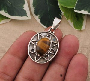 Wholesale Vintage Natural <b>Tiger</b> <b>Eye</b> Pendant 925 Sterling Silver Platinum Plated Yellow Gemstone Charm <b>Jewelry</b> Manufacturer Bulk - Product Image 5