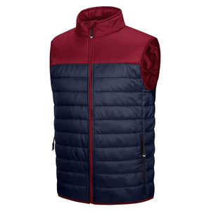 Customized <b>Men's</b> Puffer Vests Stand Collar Zipper Front Windproof Casual Winter Outerwear Red <b>Navy</b> <b>Blue</b> Color Down <b>Gilets</b> - Product Image 3
