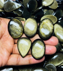Cabochon en obsidienne dorée 100 % naturelle, pierre précieuse brute faite à la main pour la fabrication de bijoux, accessoire en vrac ASHU GEMS - Product Image 1