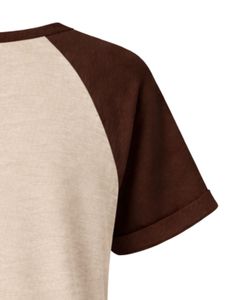 Beige Brown Women T Shirt Short Sleeve Henley Neck Raglan Tee Soft Cotton Casual Summer <b>Top</b> Breathable Comfortable Daily Wear - Product Image 3
